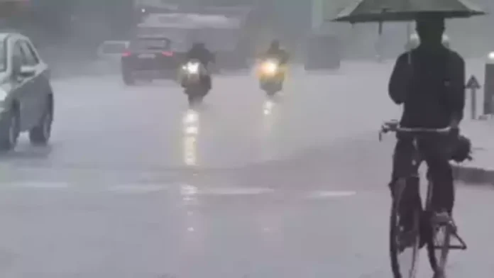 Heavy rain on road