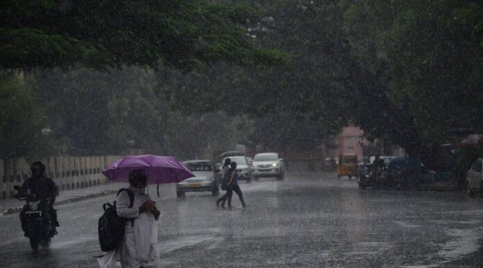 Heavy rain on road