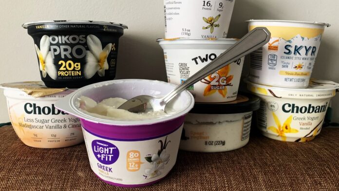 Yogurts on a table