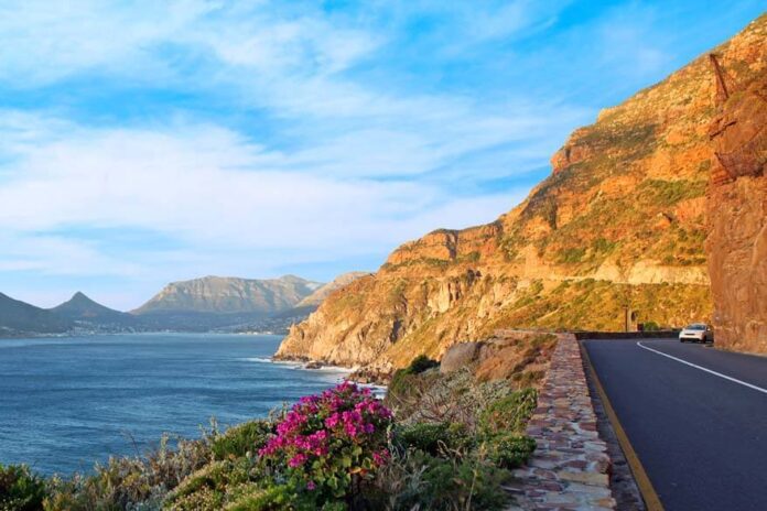 Hillside road near sea in South Africa